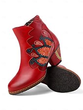 Χαμηλού Κόστους Γυναικεία παπούτσια-Γυναικεία Καρναβαλικά Μπότες Μπλέ Mardi Gras με Μπλοκ Τακούνι - Ποιότητα Δερμάτινη δέρμα Κεντημένο Vintage Λαογραφικό Στυλ Υποστηρικτικά Τακούνια για Παρελάσεις Κοστούμια Καθημερινή Χρήση και