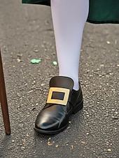 Cubrezapatos para hombre para el Día de San Patricio, polainas negras de piel sintética con hebilla dorada, cubrezapatos elásticos sin cordones, accesorios para disfraz de duende para festivales, desfiles y fiestas irlandesas.
