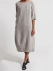 preiswerte Weißes Kleid-Damen Midikleid Sommerkleid Shiftkleid Urlaub Lässig Boho Täglich Strand Ferien Lässiger Schnitt Einfach Dreiviertelarm Rundhalsausschnitt Marineblau Schwarz Rote Hellgrau Sommer Frühling