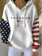  独立記念日愛国的女性用プルオーバーフーディースウェットシャツグラフィックレターカジュアル長袖フード付きレギュラートップスカジュアルデイリーウェアスポーツ白春秋