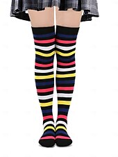Недорогие Аксессуары-Женские разноцветные чулки до колена на Марди Гра в комплекте из 4 штук — растяжимые полосатые карнавальные чулки для женщин яркий стиль для карнавальных и праздничных нарядов