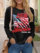 ieftine Ziua Independenței Top-Ziua Independenței Aniversarea Americană Pulover pentru Femei T-Shirt Grafic Steag Stil Casual Mâncă Lungă Guler Rotund Topuri Regulate de Zi cu Zi Imprimare Albastru Negru Primăvară Toamnă