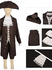  250-årsjubileum USA Rokoko Barock Kläder Lång ärm George Washington Koloniala kostymer Revolutionskriget Maskeradkläder Pojkar Karnival Självständighetsdagen 4 juli Barn Kappa Byxor Krage