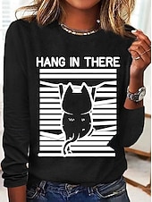 Χαμηλού Κόστους Τέχνη &amp; Σχεδίαση μπλουζάκι-Χριστούγεννα Γυναικεία Μπλουζάκι Στάμπα Γραφική Ζώο Γάτα Βίντατζ Μοντέρνα Στυλάτο Μακρυμάνικο Στρογγυλή Ψηλή Λαιμόκοψη Στρογγυλή Λαιμόκοψη Κανονικά μπλουζάκια Καθημερινά Σαββατοκύριακο