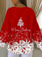 cheap Christmas Hoodies &amp; Sweatshirts-Christmas Women's Pullover Graphic  Warm Classic Casual Long Sleeve Crew Neck Regular Tops Home Street Dailywear Print Red Blue Purple Green Fall Winter