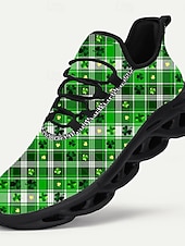  Мужские кроссовки ко Дню Святого Патрика – зеленые в клетку с клевером, идеально подходят для парадов и праздников.
