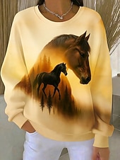 ieftine Vârfurile animalelor-Pentru femei Pullover Imprimeu Grafic Animal Cald Clasic Casual Manșon Lung Stil Nautic Topuri obișnuite Casual Casă Stradă Alb Galben Bej Primăvară Toamnă Iarnă