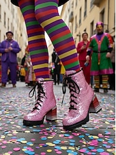 billiga Kvinno skor-Damernas Mardi Gras Glittrande Paljetterstövlar med Blockklack Trendig Stjärndesign Bekväm Passform Idealiska för Karneval eller Fester