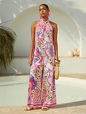 preiswerte weites Bein und hohe Taille-Blush&amp;Beast seidig-rosafarbene Satinhose mit Paisleymuster