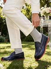 Недорогие Лоферы-Мужские темно-синие кожаные оксфорды – классические туфли на шнуровке с прочной подошвой, идеально подходящие для свадеб, деловых встреч и торжественных мероприятий.