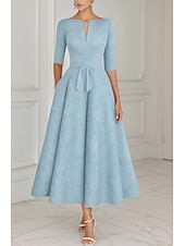  Linea ad A Lunghezza alla caviglia Vestito da Festa Abito da Cocktail Abito da invitata a nozze Abito da cerimonia per signora Manica 3/4 Scollo a V Elegante Vintage Formale Jacquard con Fascia