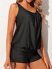 abordables Tankinis-Tankini de 2 piezas para mujer pantalones cortos control de abdomen talle alto espalda descubierta vacaciones ropa de playa color sólido gráfico cuello en U sin mangas