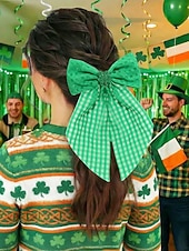  Juego de 2 pinzas para el pelo con lazo verde para mujer, para el Día de San Patricio, con lentejuelas brillantes. &Accesorios para el cabello con cinta de cuadros vichy para fiestas y desfiles en