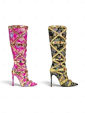 Χαμηλού Κόστους Γυναικεία παπούτσια-Γυναικείες Μπότες Ψηλοτάκουνες Διακοσμημένες με Λουλούδια και Λεπτομέρειες Κοσμημάτων Πολύχρωμο Στυλ Καρναβαλιού Ιδανικές για Μάρντι Γκρα και Εορταστικές Στιγμές