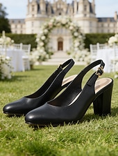 cheap Mother of Bride/Groom-Women's  Classic Beige Elegant Slingback Heels – Comfortable Block Heel, Perfect for Mothers at Garden Weddings