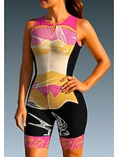 Недорогие Женская одежда для триатлона-Жен. Велокофты Костюм для триатлона Сноуборд Джерси Без рукавов Лето Весна Осень Фиолетовый Зеленый Розовый с красным Лист Геометрический принт Птица Градиент Полосы / волосы Велоспорт