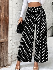 abordables pierna ancha y cintura alta-Mujer Fresco Chinos Vacaciones Ropa de calle Casual Longitud total Media cintura A Lunares Bolsillo Cintura elástica Estampado Confortable Comodidad Elástico Exterior Calle Negro Verano Primavera