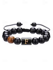 billige Menns smykker-Justerbart armbånd i naturstein for menn med alfabetbokstavdesign, kan tilpasses med 26 bokstaver, perfekt for gave, uformelle anledninger og spesielle anledninger