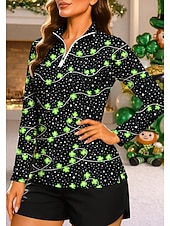 cheap Women's Shirt-St. Patrick Women's Unisex Clover Sweatshirt Polo Sweatshirt Tops Shirt Long Sleeve Print Quarter Zip Pullover UPF50+ UV Resistant Elastic Breathable Volleyball Tennis Golf High Neck Stand Collar