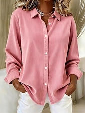 baratos Blusas Elegantes-Mulheres Camisa Social Blusa Tops elegantes Franzido Patchwork Botões Côr Sólida Tecido Elegante Vintage senhoras Manga Longa Colarinho de Camisa Tops regulares Diário Trabalho Feriado Rosa Vermelho