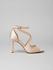 levne Sandály na podpatku-elegantní nahé saténové svatební lodičky s vykukující špičkou pro ženy - pohodlné jehlové boty s páskem kolem kotníků, ideální pro nevěsty a večerní akce