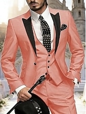 voordelige Heren Klassieke Blazers-Voor heren Blazer + vest + pantalon Blazer liiketoiminta Werk Feest Modieus Streetwear Herfst Winter Teryleen Kleurenblok Enkele rij knopen Blazer Wit Champagne Lichtgroen Blozend Roze