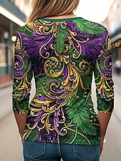 preiswerte Karnevalskleidung für Damen-Karneval Damen T-Shirt Grafik Geometrisch Vintage Stylisch Modern Lange Ärmel Rundhalsausschnitt Regelmäßige Oberteile Täglicher Wochenenddruck Grün Frühling Winter