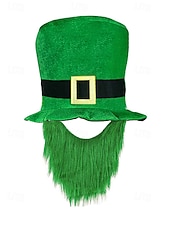 お買い得  アクセサリー-男性用の聖パトリックの日のレプラコーン帽子と偽のひげのセット、取り外し可能な偽のひげが付いた緑のアイルランドの衣装のトップハット、柔らかいポリエステル素材、パレード、パーティー、フェスティバルの衣装に使えるマルチカラーオプション