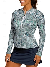 levne Dámská košile-Dámské Kašmírový vzor Sportovní košile Tenisové tričko Tenisový top Dlouhý rukáv Zip Květinový UPF50+ Odolná proti UV záření Vysoká pružnost Odvod vlhkosti Prodyšné Volejbal Tenis Golf Stojáček Límec