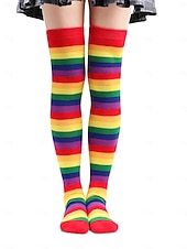 Недорогие Аксессуары-Женские разноцветные чулки до колена на Марди Гра в комплекте из 4 штук — растяжимые полосатые карнавальные чулки для женщин яркий стиль для карнавальных и праздничных нарядов