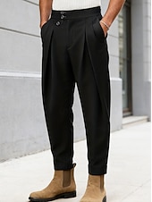 cheap Slim-Men's Trousers Dress Pants Chinos Pocket Pleats Solid Color Comfort Wearable Daily Outdoor Office Streetwear Stylish Black Green
