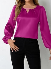 economico Bluse Semplici-Per donna Blusa Tinta unica Elegante Casual Manica Lunga Girocollo Top Regolari Quotidiano Blu Nero Vino Rosso Fucsia Estate Primavera