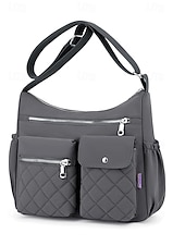 Недорогие Сумки через плечо-Женская стеганая нейлоновая сумка через плечо с множеством карманов — вместительная водонепроницаемая сумка для путешествий, работы и повседневного использования.