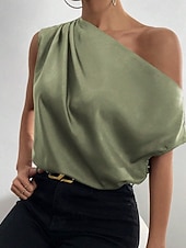 economico Bluse Eleganti-Per donna Camicia Elegant Top in raso Blusa Senza schiena Semplice Vintage Elegante Senza Maniche Asimmetrico Top Regolari Quotidiano Ferie Uscire Nero Verde chiaro Verde smeraldo Albicocca Estate