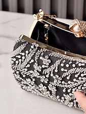 Χαμηλού Κόστους Γάμος ACC-Γυναικεία τσάντα clutch από πολυεστέρα με διακοσμητικά από πούλιες και χάντρες, λουράκι ώμου με αλυσίδα, μεγάλη χωρητικότητα, πολλά χρώματα – ιδανική για γάμους και βραδινά πάρτι