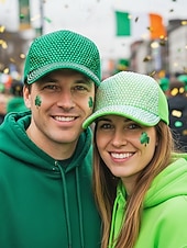 abordables Accessoires-Casquette unisexe ornée de strass, en polyester, décoration scintillante, disponible en plusieurs couleurs, idéale pour la Saint-Patrick, le carnaval et au quotidien.