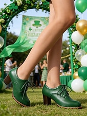 Χαμηλού Κόστους Γυναικεία παπούτσια-Γυναικεία oxfords με πράσινα τακούνια για την ημέρα του Αγίου Πατρικίου - vintage παπούτσια με κορδόνια και τακούνι για εορταστικά πάρτι και παρελάσεις