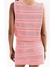 お買い得  ビーチドレス-女性用 スイムウェア 2ピース スカート 水着 切り抜き ニット 旅行度假风 ビーチウェア 平織り Ｖネック ノースリーブ 水着