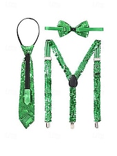 abordables Accesorios-Conjunto de tirantes y corbata de poliéster con lentejuelas para hombre, diseño de corbata con cremallera, varios colores, perfecto para el Día de San Patricio y celebraciones de carnaval.