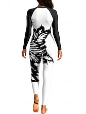 cheap One Pieces Rash Guards-Women's Medium Standard Rash Guard Full Body Swimwear Dive Skin Suit Floral Abstract Front Zip UPF50+ Quick Dry High Elasticity Long Sleeve Swimwear Bodysuit Surfing Canoeing Diving Summer