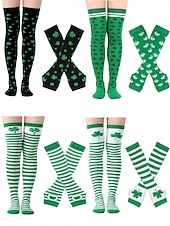 levne Den svatého Patrika-dámská ponožka ke Dni svatého Patrika &amp;sada návleků na ruce, 4dílné podkolenky s potiskem trojlístku a rukavice bez prstů, sváteční doplňky v irsko zelené barvě pro ženy &amp;holky, ideální pro průvody ke