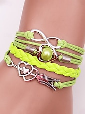 levne Valentýna-Dámské náramky z bohémské slitiny a umělé kůže, vícebarevné s přívěsky ve tvaru srdce a nekonečna – ideální na Valentýna i pro běžné nošení