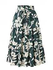 tanie Spódnice casualowe-Damskie Elegancja Moda Codzienny Midi Wysoka talia Spódnice Kwiatowy Ściągana na sznurek Nadruk Średnio elastyczny Codzienny Ulica Granatowy Czerwone wino Czarny Zielony Lato