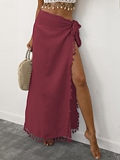 levne Zavinovací sukně-Dámské Plavky Šaty do vody Sukně Plavky Třásňový lem prázdniny Oblečení na pláž Pevná barva Bez rukávů Plavky