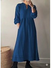 olcso Luxus Ruhák-Női Maxiruha Váltó ruha A vonalú ruha Fit and Flare ruha Szabadság Alkalmi Boho Napi Parti Laza öltözet Sima Hosszú ujj V-alakú Medence Fekete Rubin Nyár Tavasz Ősz Tél