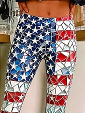 voordelige Onafhankelijkheidsdag broeken-Leggings voor dames met Amerikaanse Onafhankelijkheidsdag-print, comfortabele leggings, basic casual, lange broek met hoge taille, print van de Amerikaanse vlag, comfortabel, rekbaar, casual, geschikt voor dagelijks gebruik, vakantie, blauw, lente, herfst