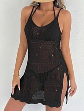 abordables Robes de plage-Femmes Maillots de Bain Vêtement couvrant Robe de Bain Robes Maillot de bain Découpé Vacances Tenues de plage Couleur Unie Col Halter Sans manches Maillots de bain