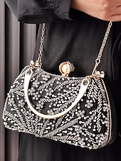 Χαμηλού Κόστους Γάμος ACC-Γυναικεία τσάντα clutch από πολυεστέρα με διακοσμητικά από πούλιες και χάντρες, λουράκι ώμου με αλυσίδα, μεγάλη χωρητικότητα, πολλά χρώματα – ιδανική για γάμους και βραδινά πάρτι