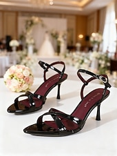 preiswerte Hochzeitsgast-Schwarze Riemchensandalen mit Absatz – elegante Stiletto-Sandalen für Damen, perfekt für Hochzeiten in geschlossenen Räumen, als Hochzeitsgast-Outfit oder als schicke offene Abendschuhe.