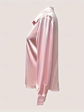 preiswerte Schicke Blusen-Damen Hemd Elegant Satin-Top Sommeroberteile Gerafft Patchwork Knöpfe Einfach Elegant Vintage Niedlich Langarm Hemdkragen Normale Oberteile Täglich Arbeit Ferien Rosa Sommer Frühling
